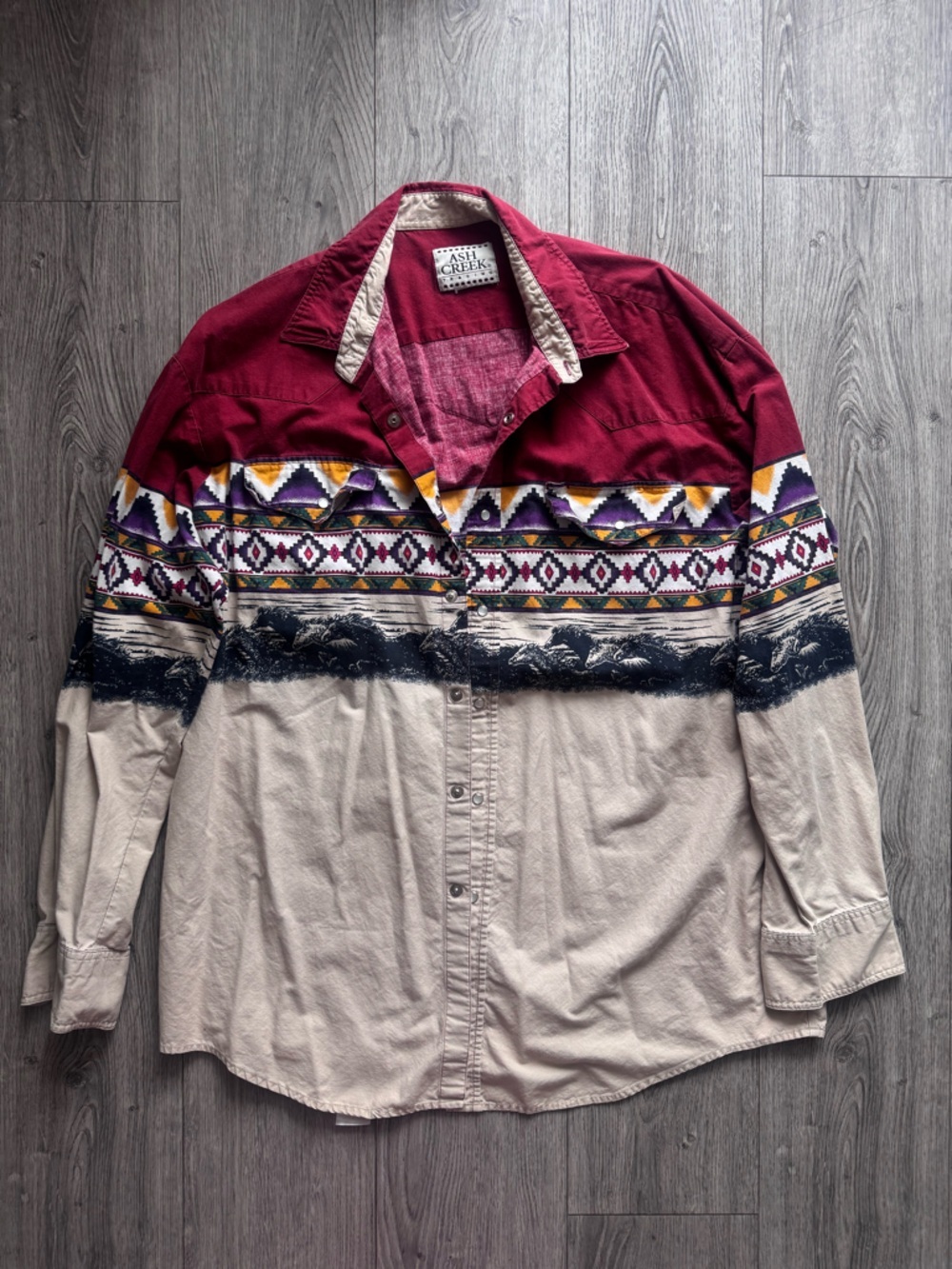 Men's Casual Button-Down Shirt - Burgundy and Beige with Geometric Stripe (15)